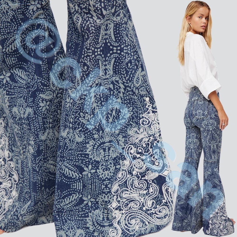 Free People Printed Embellished Just Float On Flare Size 27 - Picture 3 of 16
